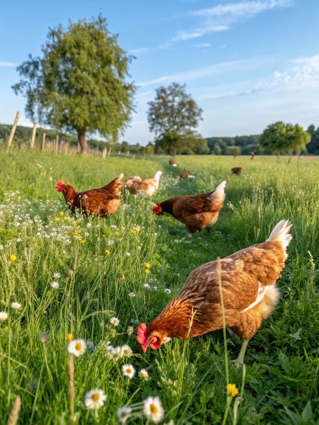 A flock of healthy chickens in a well-maintained poultry farm, showcasing the benefits of Saksham Animal Health products for poultry.